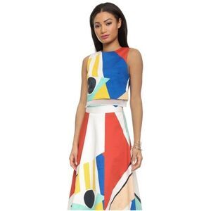 Alice & Olivia Giana Layered Crop Top Blouse Geometric Size 10 Alice and Olivia